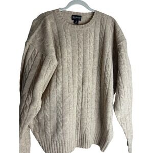 Ben Silver Charleston London Mens XL Wool Cable Knit Sweater Oatmeal Beige Crew